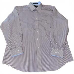 Paul Fredrick Men's Dress Shirt Burgundy White Striped Size 16.5x33 Cotton